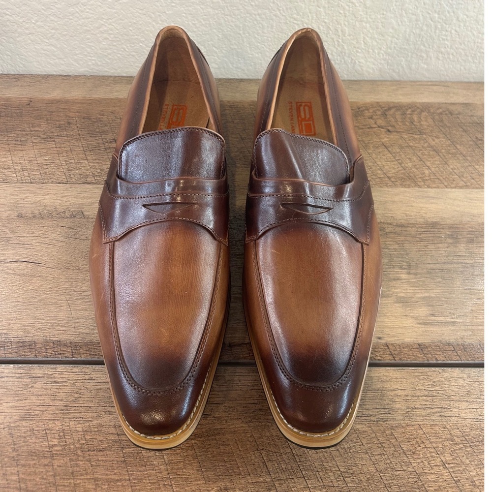 Men's Brown Leather Penny Loafers - Classic Slip-On Dress Shoes